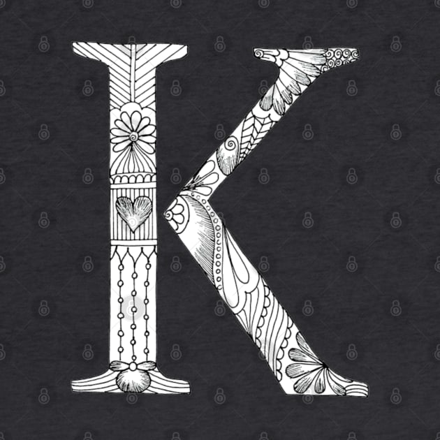 Henna Alphabet K / Henna Letter K - Black Henna Line Art by Tilila